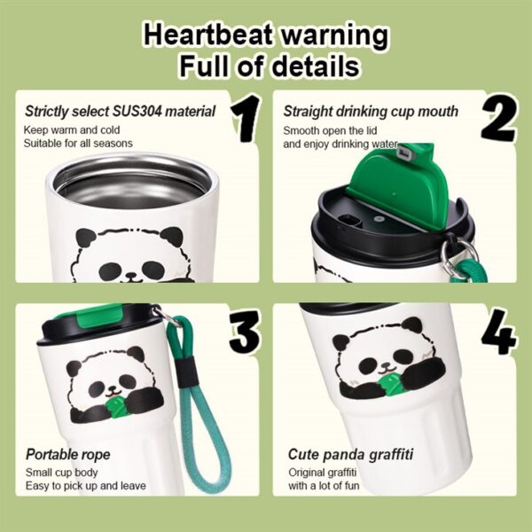 Cute Panda Coffee Mug With Lid - 画像 (2)