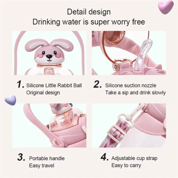 Cute Rabbit Kids Plastic Water Bottle - 이미지 2