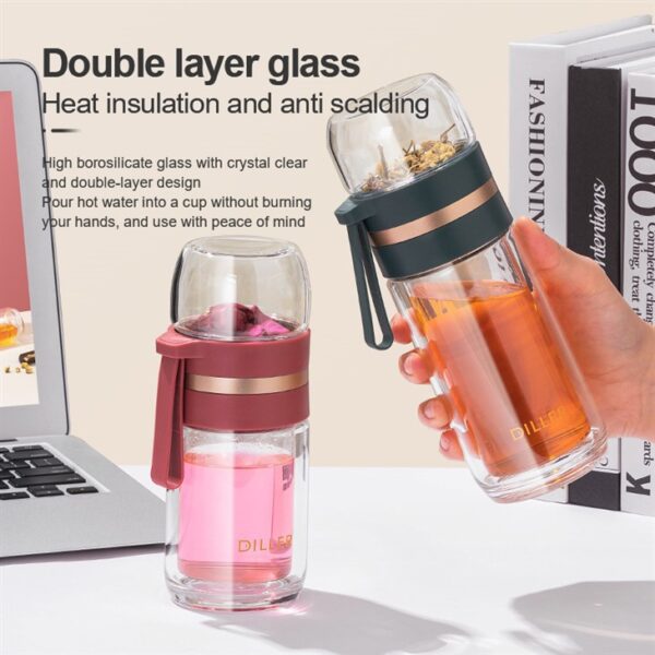 ⁦Double Glass Water Bottle With Tea Infuser⁩ - الصورة ⁦6⁩
