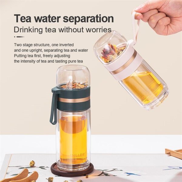 ⁦Double Glass Water Bottle With Tea Infuser⁩ - الصورة ⁦4⁩