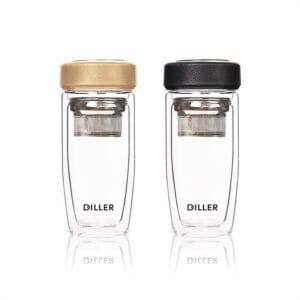 Tasse en verre à double paroi avec couvercle