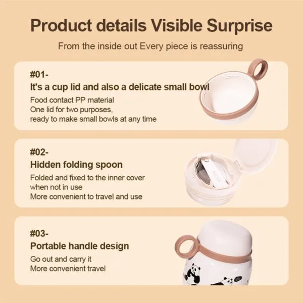 ⁦Funny Panda Insulated Food Jar⁩ - الصورة ⁦2⁩