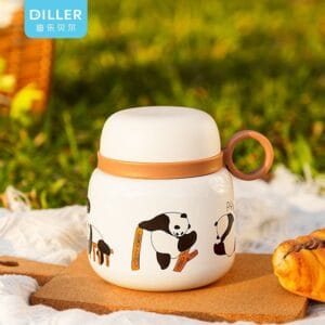 Pote de comida com isolamento térmico de panda engraçado