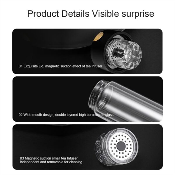 ⁦Glass Bottle With Magnetic Suction Tea Infuser⁩ - الصورة ⁦2⁩