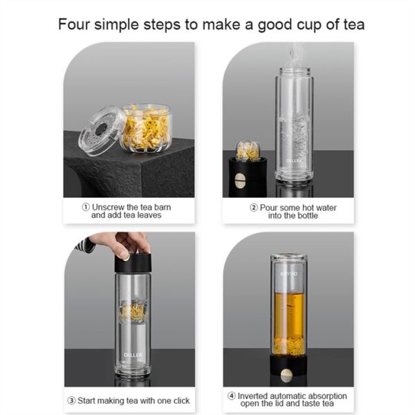 ⁦Glass Bottle With Magnetic Suction Tea Infuser⁩ - الصورة ⁦5⁩