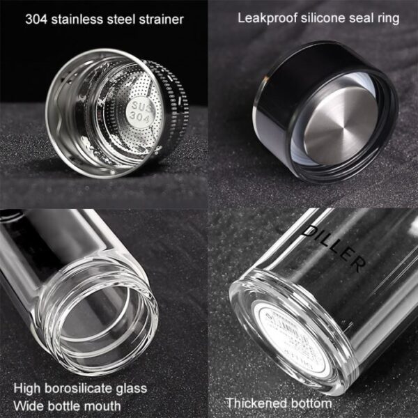 ⁦Glass Water Bottle Double Wall⁩ - الصورة ⁦3⁩