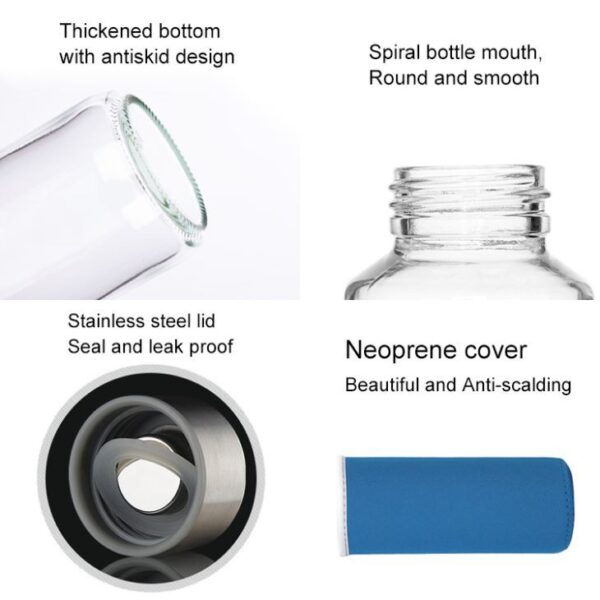 Glass Water Bottle with Neoprene Sleeve - Gambar 4