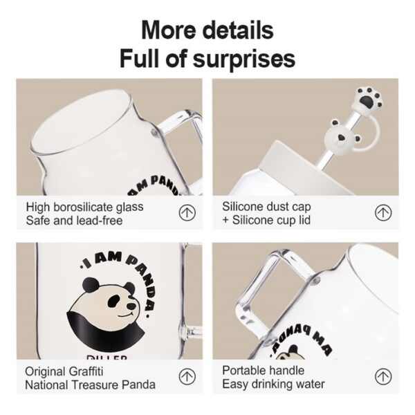 Panda Glass Water Bottle With Straw - 이미지 2