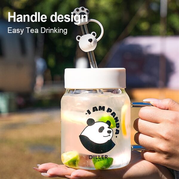 Panda Glass Water Bottle With Straw - 이미지 4