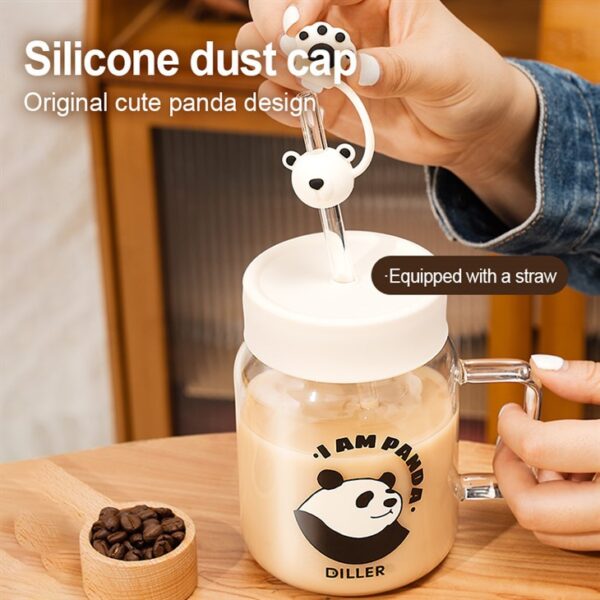 Panda Glass Water Bottle With Straw - 이미지 3