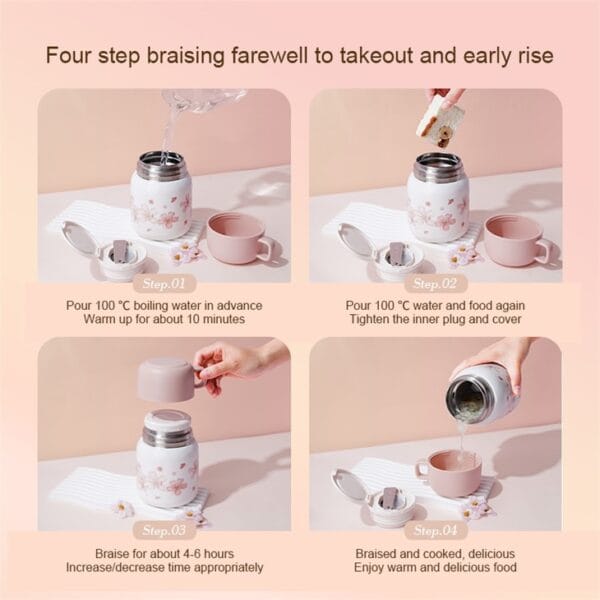 Sakura Pattern Thermal Food Jar - Hình ảnh 7