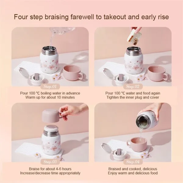 Sakura Pattern Thermal Food Jar - Hình ảnh 7
