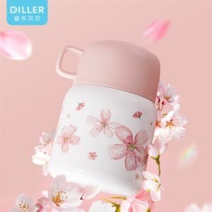 Pote térmico para alimentos com padrão Sakura