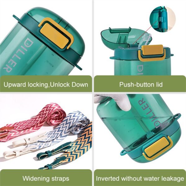 ⁦Square Plastic Straw Water Bottle⁩ - الصورة ⁦2⁩