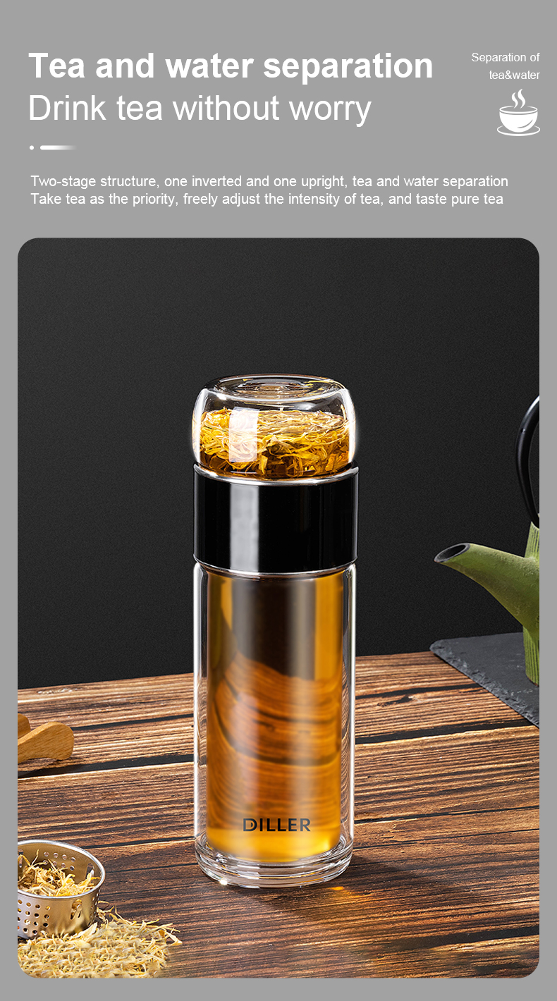 388MLH512 double wall glass tea infuser bottle detail 03