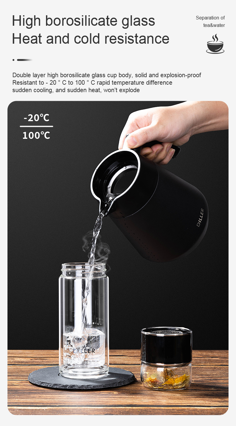 388MLH512 double wall glass tea infuser bottle detail 04