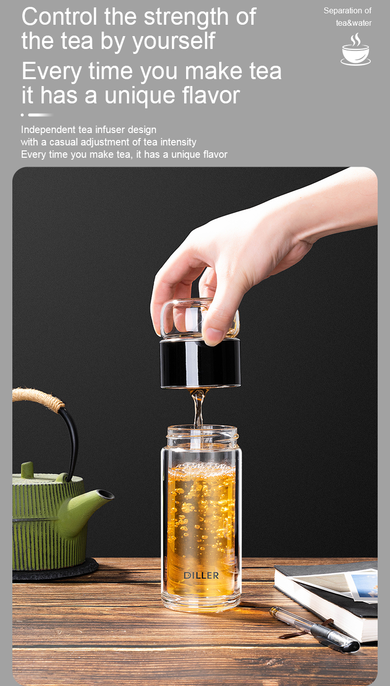 388MLH512 double wall glass tea infuser bottle detail 07
