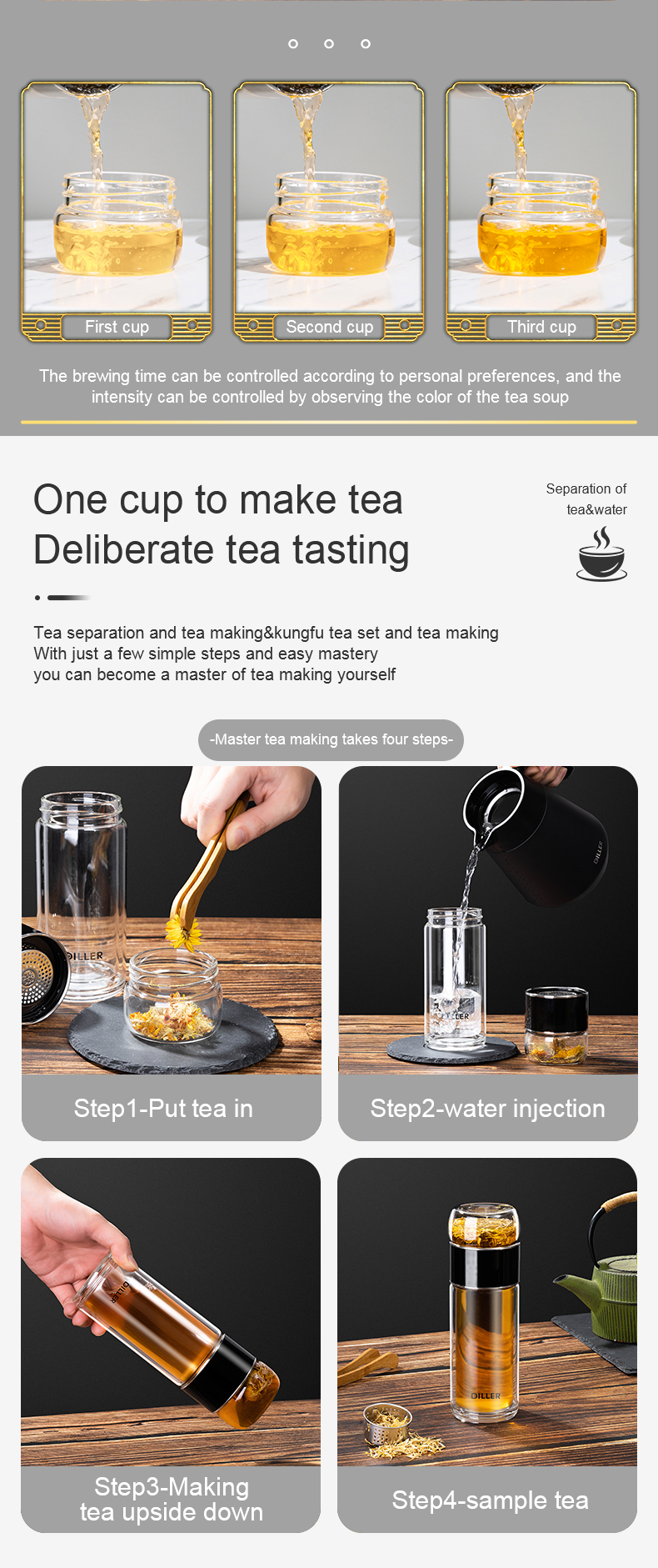 388MLH512 double wall glass tea infuser bottle detail 08