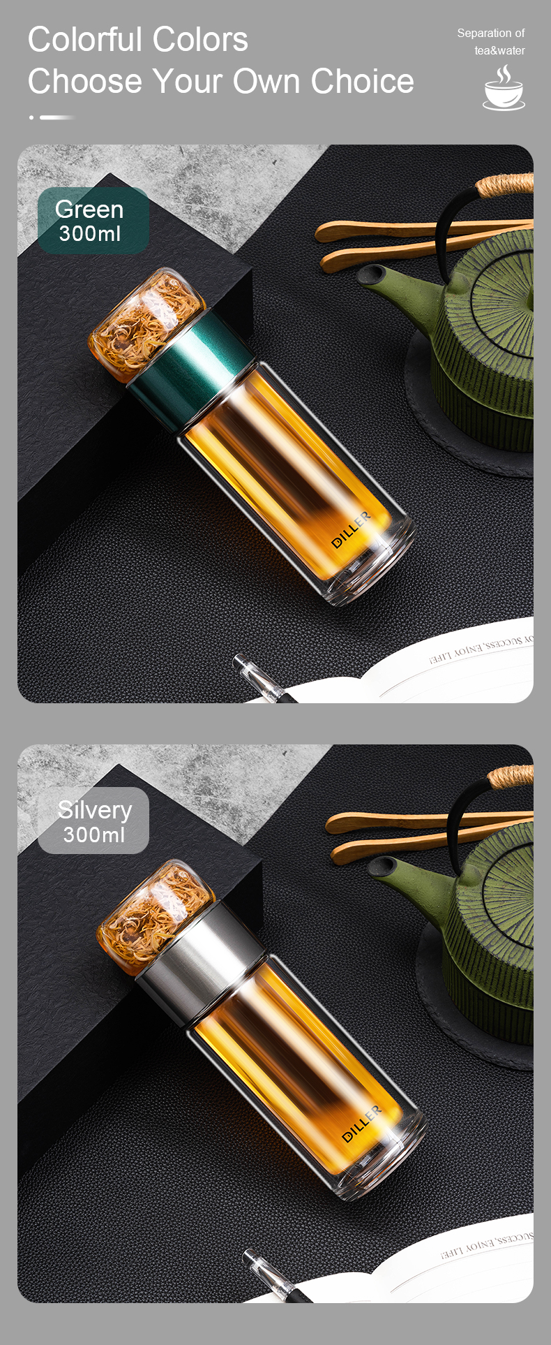 388MLH512 double wall glass tea infuser bottle detail 10