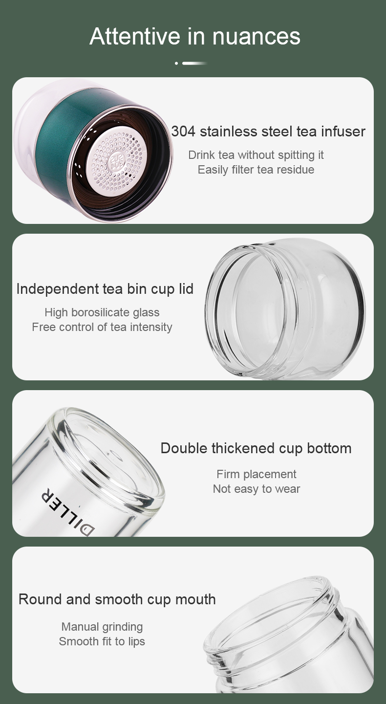 388MLH512 double wall glass tea infuser bottle detail 13