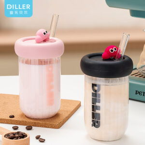 580ml Borosilicate Glass Water Cup with Straw