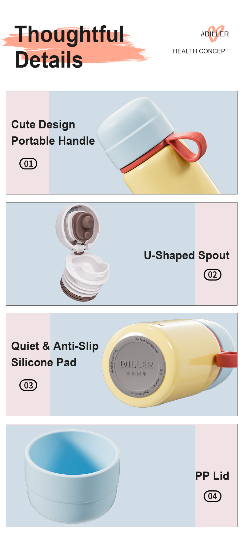 230ml 316L Stainless Steel Vacuum Insulated Water Bottle D9322 - Detail Chart