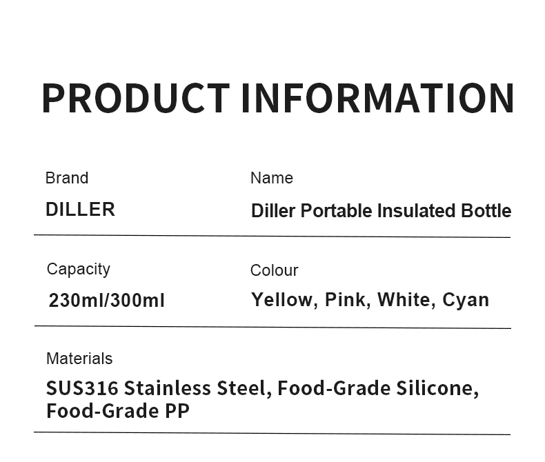 230ml 316L Stainless Steel Vacuum Insulated Water Bottle D9322 - Detail Chart