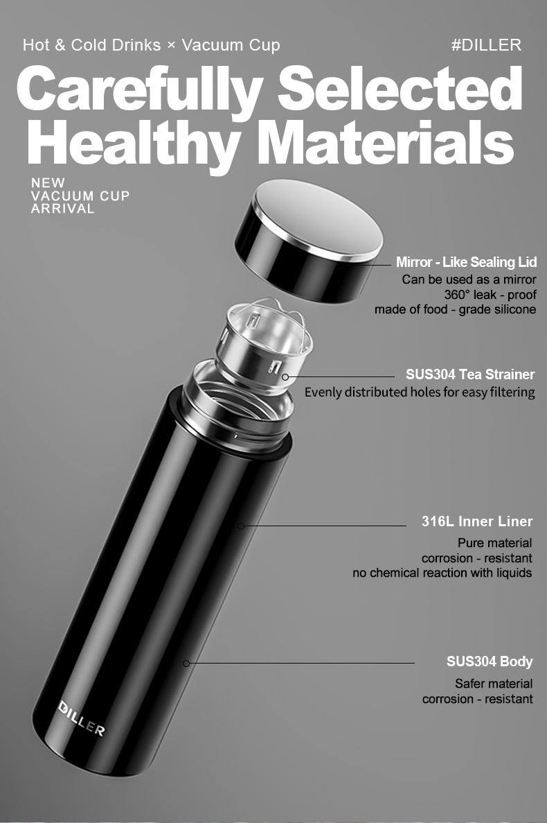 500ml 316L Stainless Steel Water Bottle D9344-500