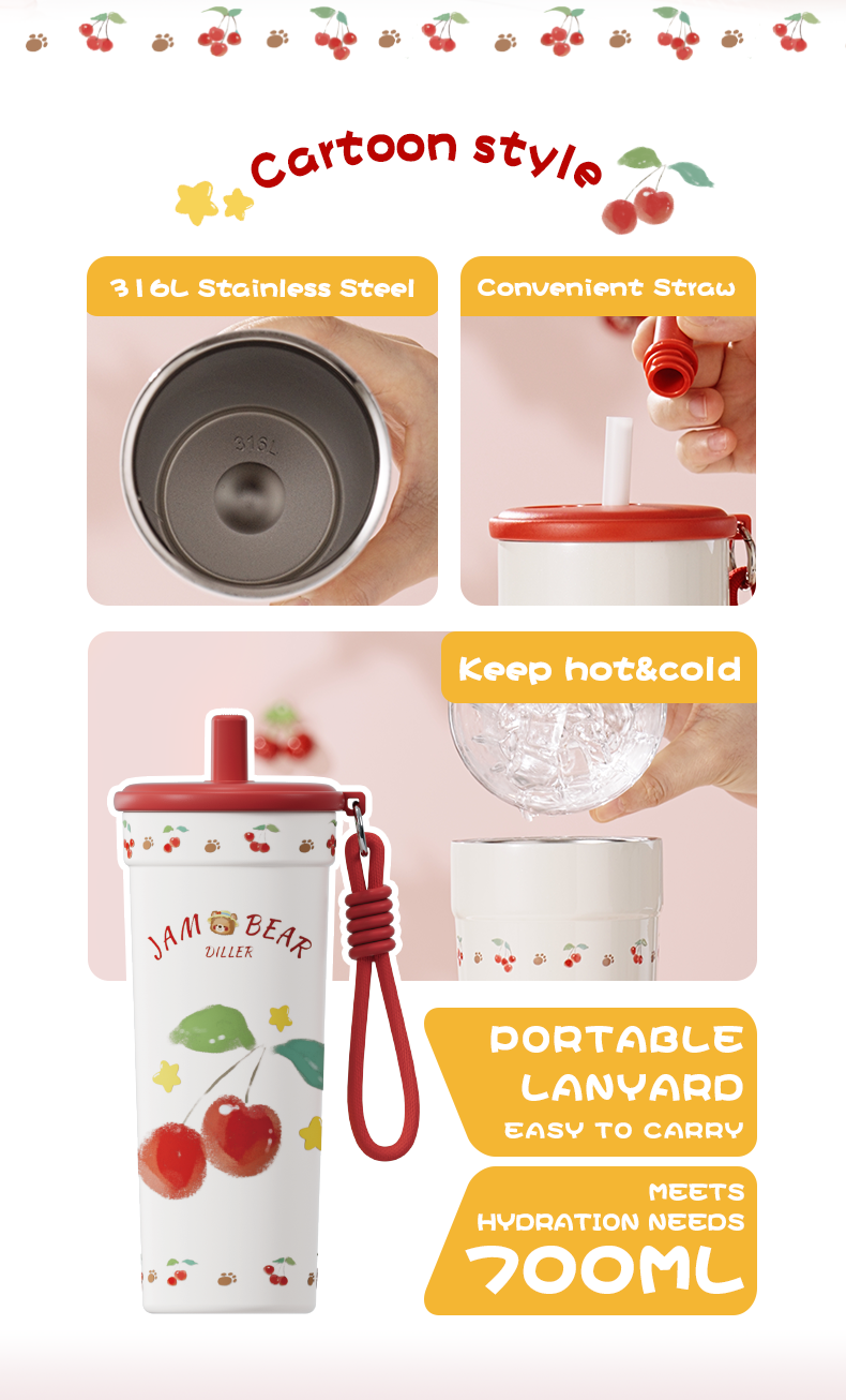 700ml 316 Stainless Steel Straw Cup Water Bottle D9434-700