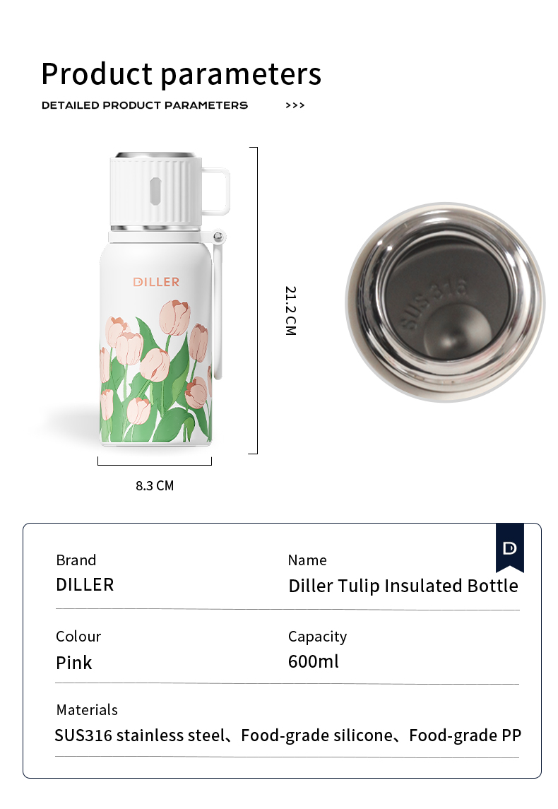 600ml 316 Stainless Steel Water Bottle D9501-600
