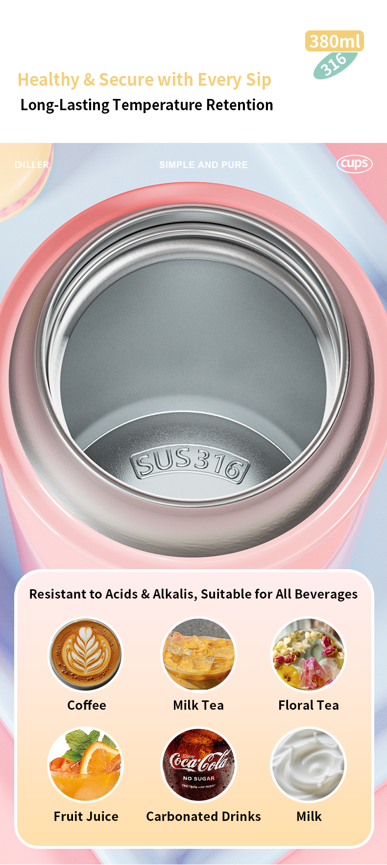380ml 316 Stainless Steel Water Bottle D9507-380