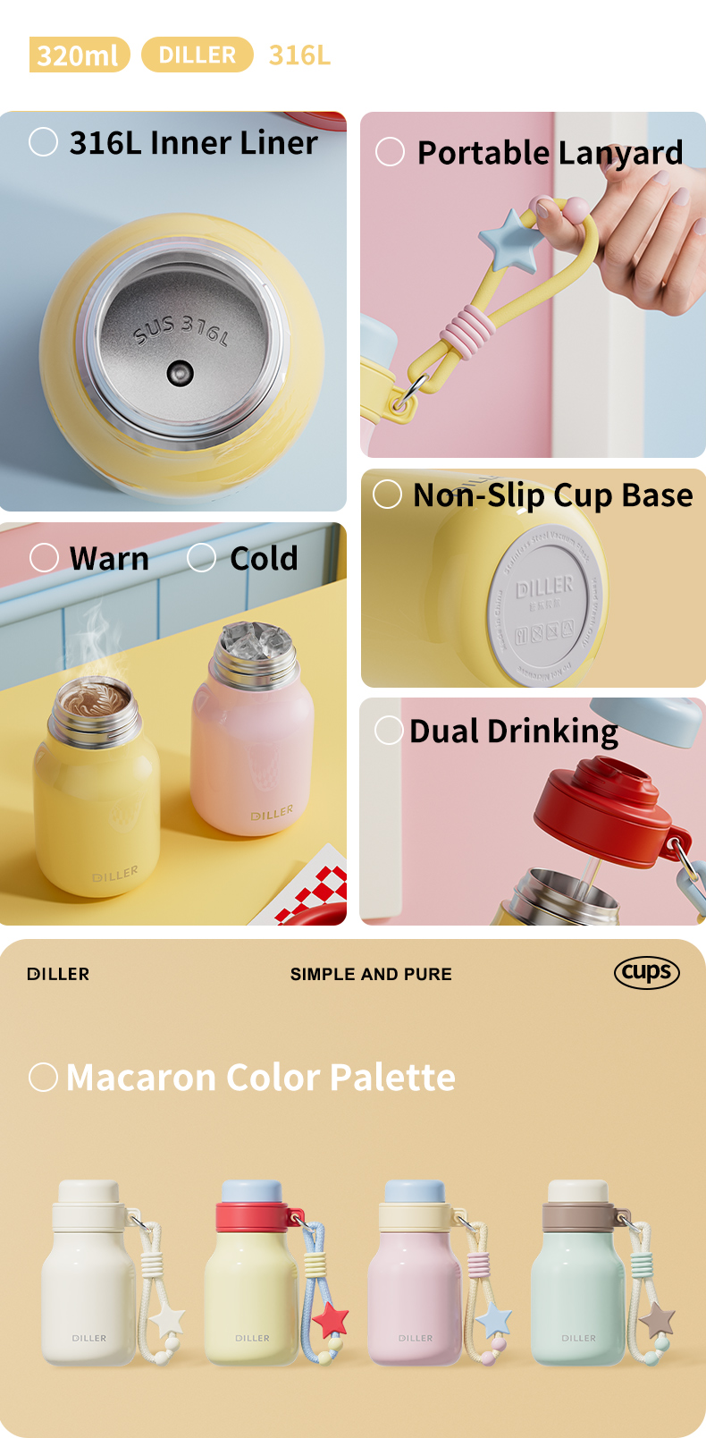 320ml 316 Stainless Steel Water Bottle D9508-320
