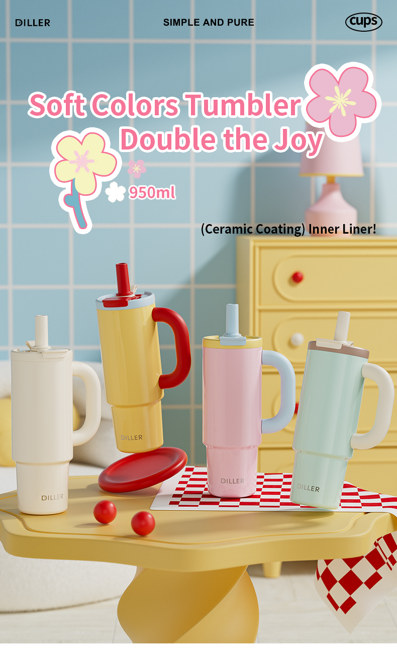 D9511-950 950ml 316 Stainless Steel Ceramic Coated Water Bottle with Dual Lid - Detail Chart 1
