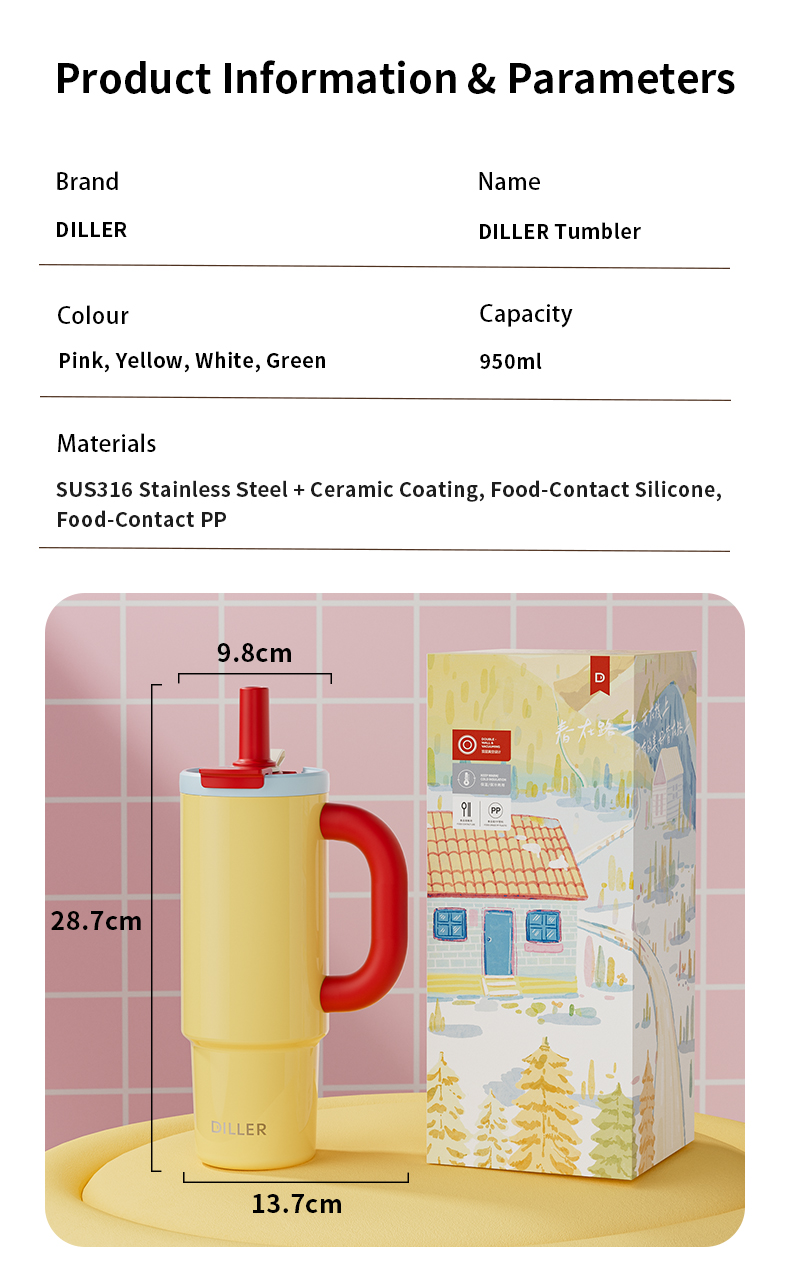 D9511-950 950ml 316 Stainless Steel Ceramic Coated Water Bottle with Dual Lid - Detail Chart 10