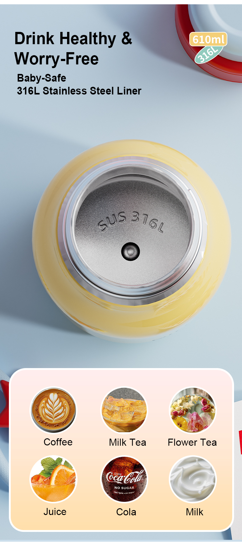 610ml 316 Stainless Steel Water Bottle D9512-610
