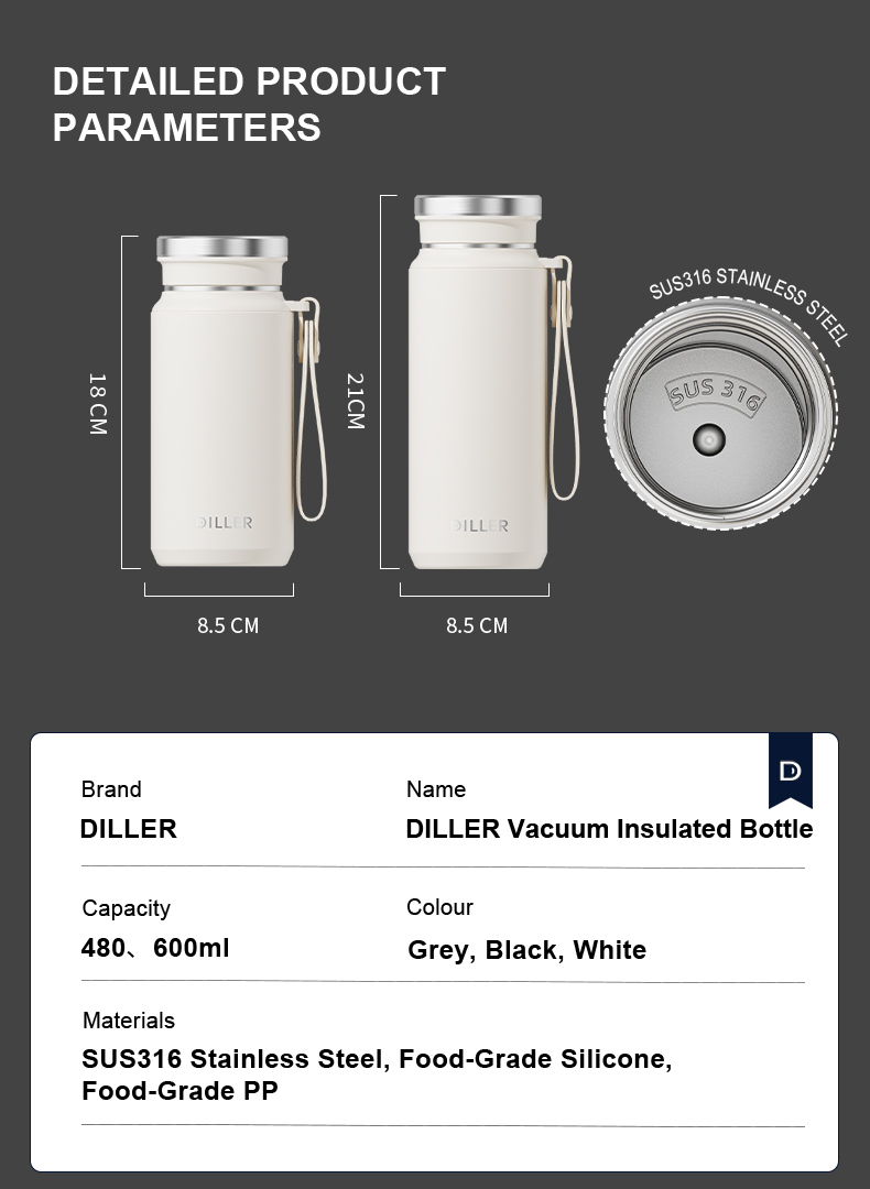 480ml 316 Stainless Steel Water Bottle D9514-480