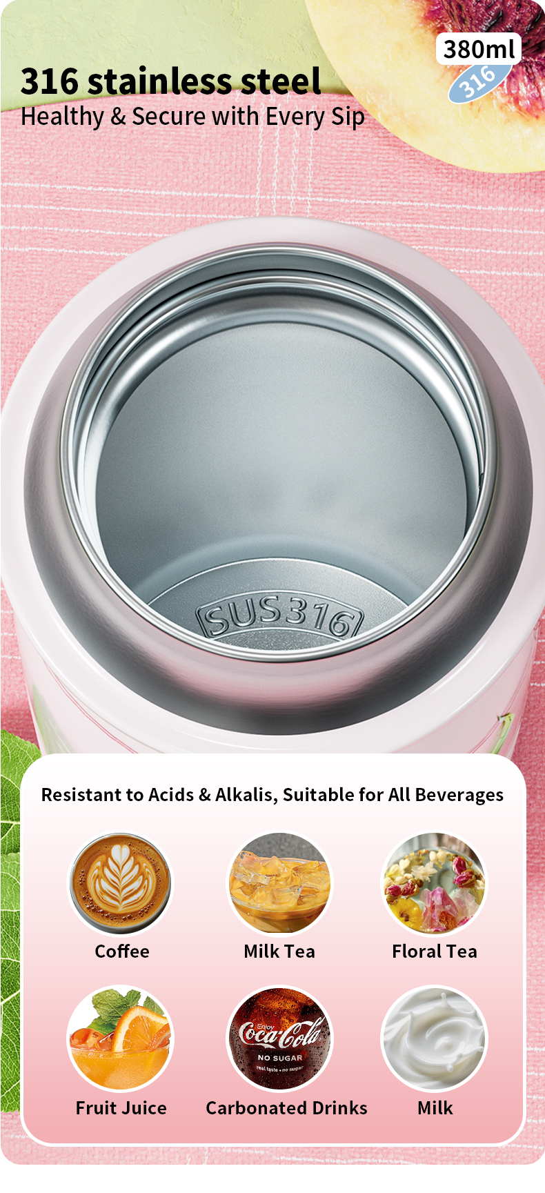 D9517-380 380ml 316 Stainless Steel Water Bottle with Tea Filter Threaded Lid - Detail Chart 4