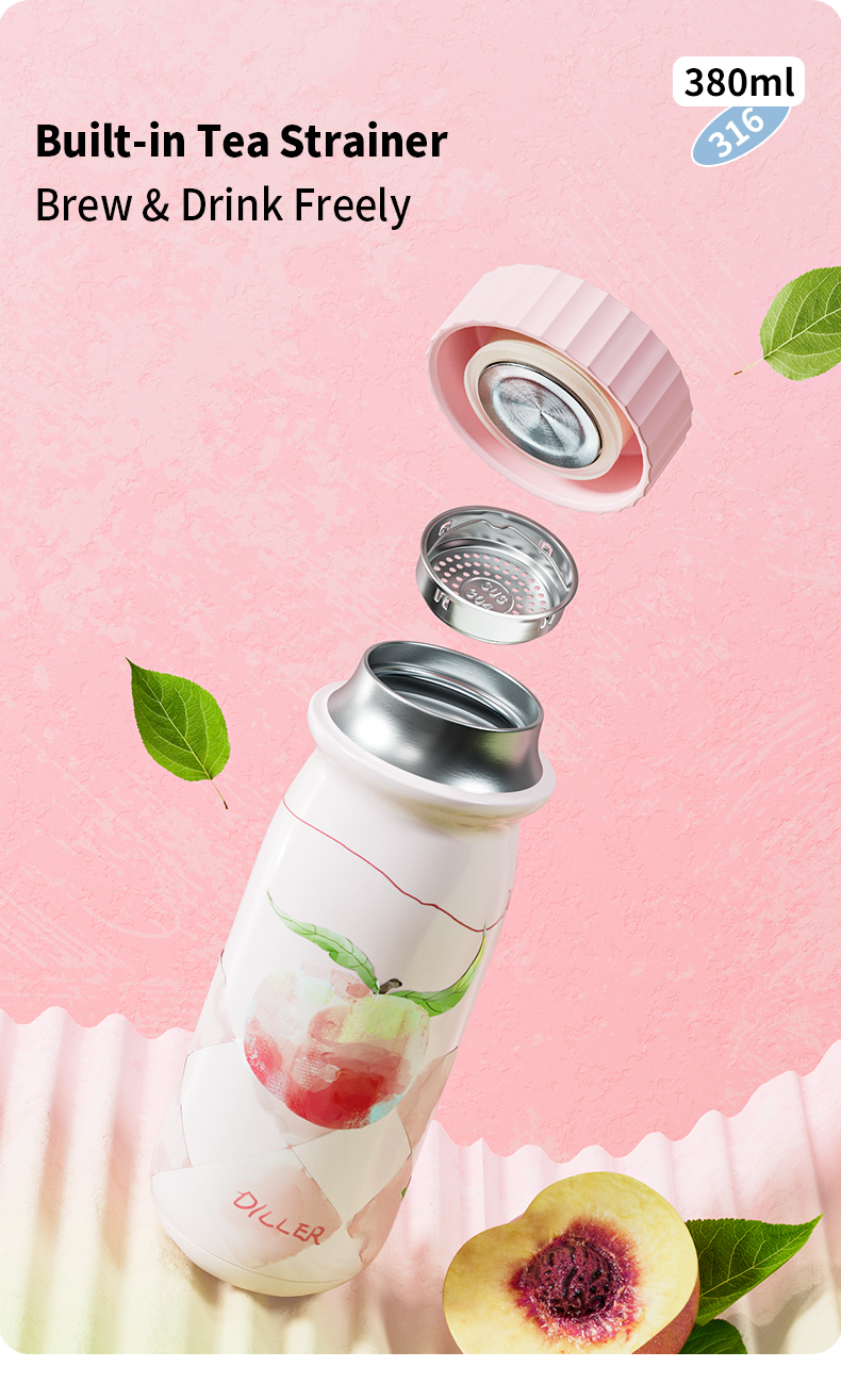 D9517-380 380ml 316 Stainless Steel Water Bottle with Tea Filter Threaded Lid - Detail Chart 8