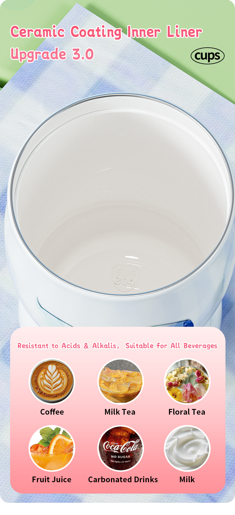 D9518-320 320ml 304 Stainless Steel Ceramic Coated Office Coffee Cup - Detail Chart 4
