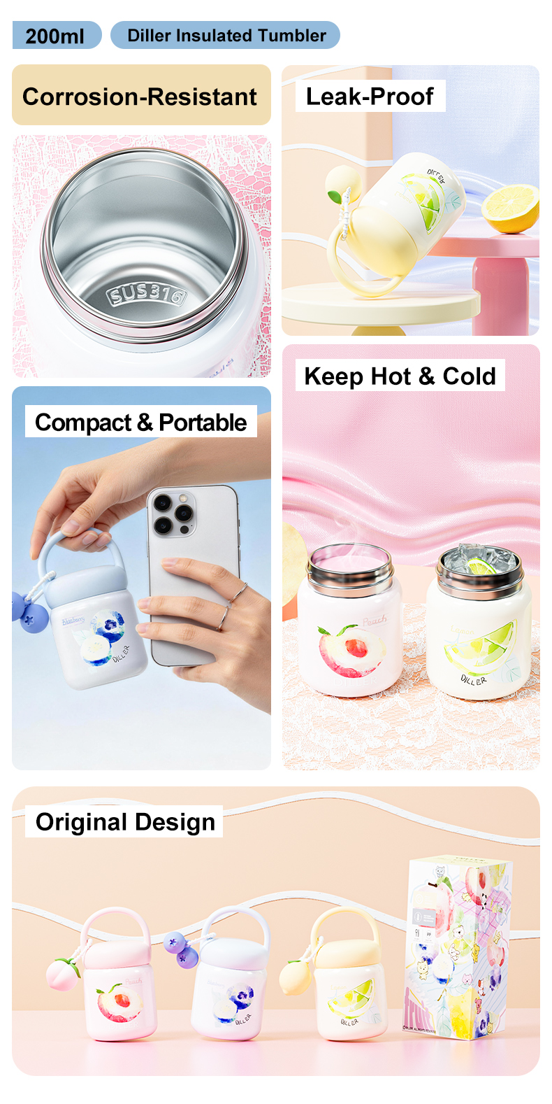 200ml 316 Stainless Steel Water Bottle D9526-200