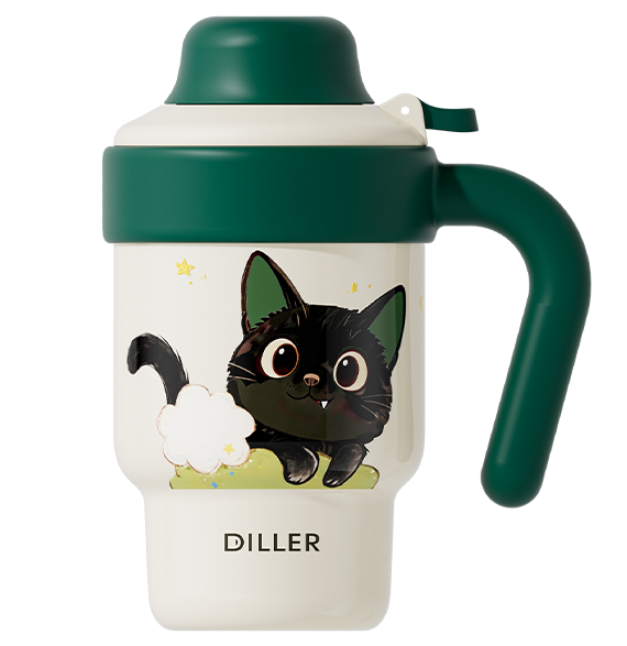 660ml 316 stainless steel black cat straw mug - D9616-660 main product image